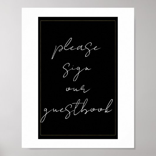 白黒モダン金ゴールドミニマルゲストブック ポスター (正面)