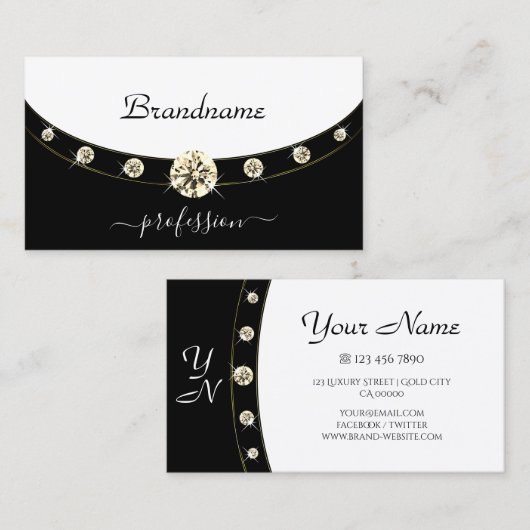 白黒モダン金ゴールドモノグラ縁どム 名刺 (正面/裏面)