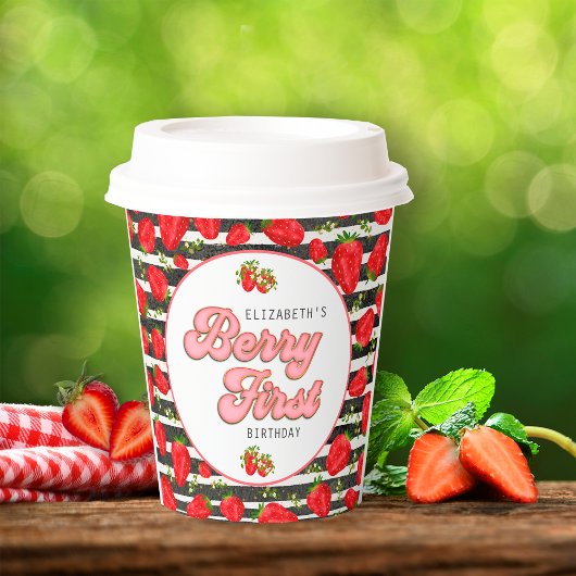 白黒モダン金ゴールドレッドストロベリーファースト 紙コップ