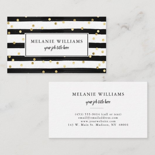 白黒モダン金ゴールド水玉模様 名刺 (正面/裏面)