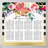 白黒モダン金ゴールド結婚フローラの座席表 ポスター (正面)