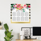 白黒モダン金ゴールド結婚フローラの座席表 ポスター (ホームオフィス)