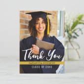 白黒モダン金ゴールド2025卒業写真 サンキューカード (スタンド正面)