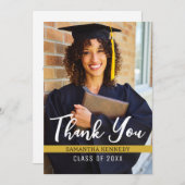 白黒モダン金ゴールド2025卒業写真 サンキューカード (正面/裏面)