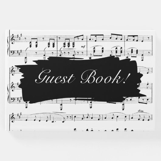 白黒モダン音楽結婚式招待状 ゲストブック (正面)