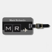 白黒モダン飛行機旅行 ラゲッジタグ (正面横)