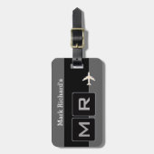 白黒モダン飛行機旅行 ラゲッジタグ (正面縦)
