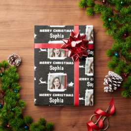 白黒モダン1フォトメリークリスマス ラッピングペーパー