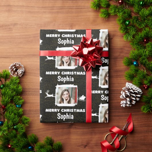 白黒モダン1フォトメリークリスマス ラッピングペーパー (クリスマスギフト)