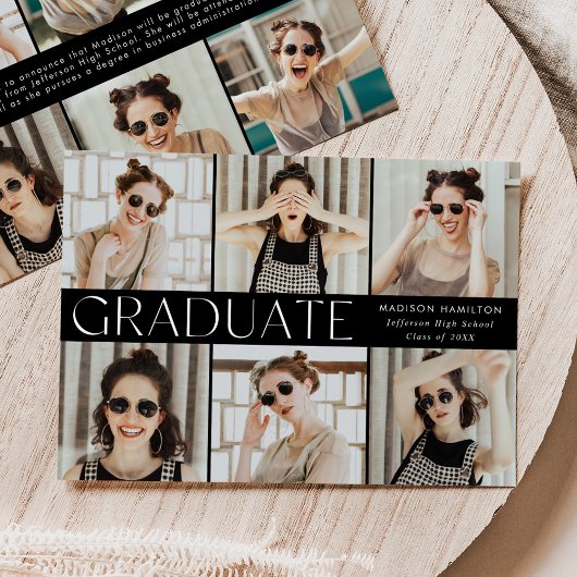 白黒モダン12写真卒業 案内状