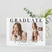 白黒モダン3写真卒業パーティー 招待状 (スタンド正面)