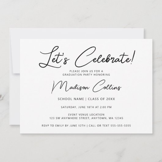 白黒モダン3写真卒業パーティー 招待状 (裏面)