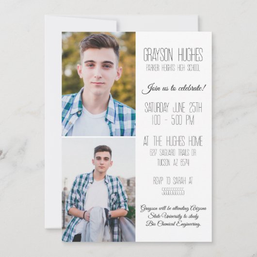 白黒モダン3枚の写真のスタイリッシュ卒業 招待状 (裏面)