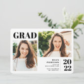 白黒モダン3枚の写真の卒業 招待状 (スタンド正面)