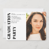 白黒モダン3枚の写真の卒業 招待状 (裏面)