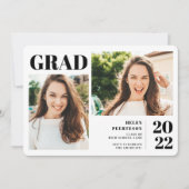 白黒モダン3枚の写真の卒業 招待状 (正面)