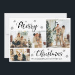 白黒モダン4フォトコラージュクリスマスカード<br><div class="desc">モダン, ，ミニマエレガントリストブラックとホワイト4フォトコラージュMerry Christmasスクリプトのホリデーカード。このフェスティバル4 (4)フォトホリデーカードテンプレートはフォトコラージュかわいらし、いくつかの雪の結晶を特徴とし、メリークリスマスを言う！「メリークリスマス」挨拶文字は白書色の背景には、美しい黒手文字のタイポグラフィフォントタイプである。反対側の挨拶文字テンプレートは白。このかわいらしクリスマスシーズンとホリデーシーズンの家族と友人のためのグリーティングカード。</div>