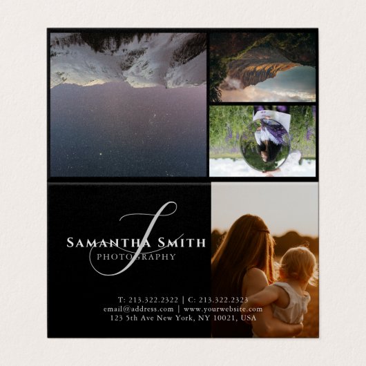 白黒モダン4枚の写真写真を折り畳み 名刺 (外部フラット)