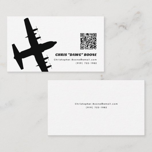 白黒モダンC-130航空機 名刺 (正面/裏面)