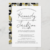 白黒モダンMCMの結婚書道 招待状 (正面/裏面)