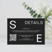 白黒モダンQRコードの結婚詳細 エンクロージャーカード (スタンド正面)