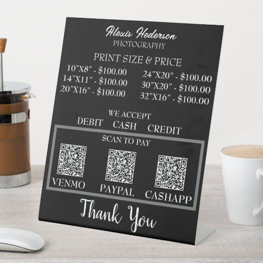 白黒モダンQRコードプリントサイズと価格 台座サイン (インサイチュ)