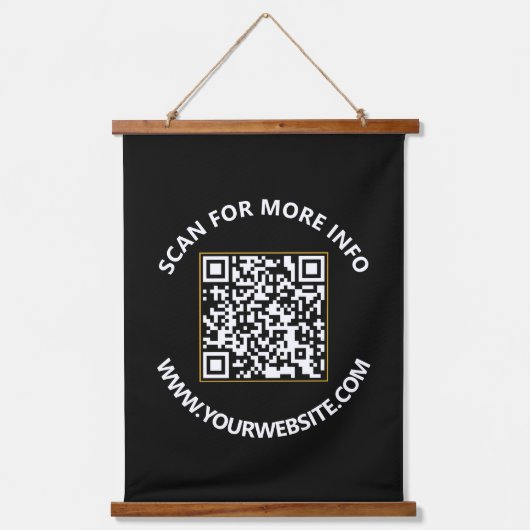 白黒モダンQRコード、くもの巣、カスタム文字 吊り下げ型タペストリー (正面)