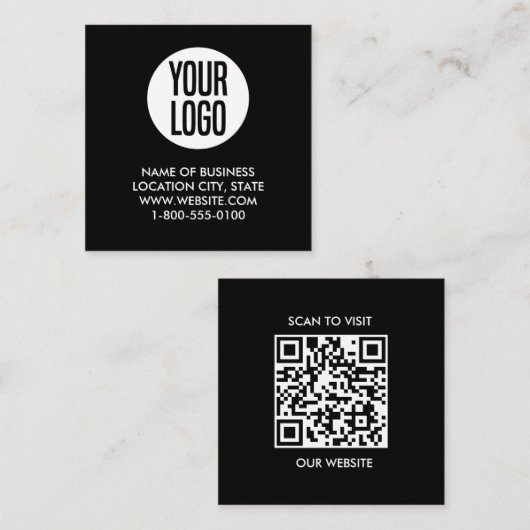 白黒モダンQRコード スクエア名刺 (正面/裏面)