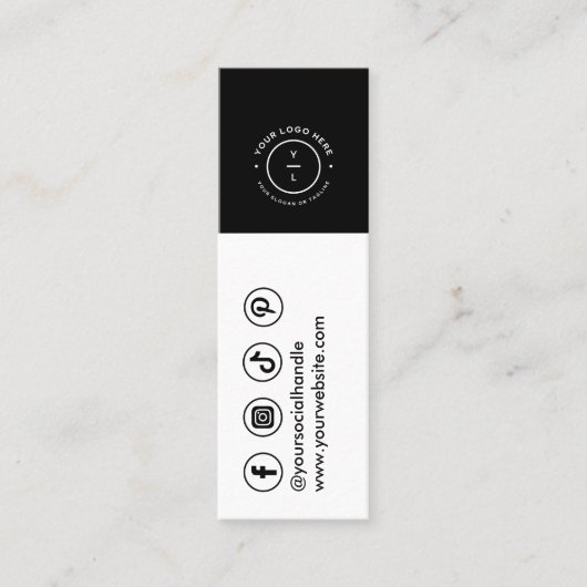 白黒モダンQRソーシャルメディアイベントロゴ スキニー名刺 (正面)