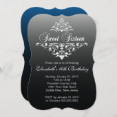 白黒モダンSweet sixteen誕生会 招待状 (正面/裏面)