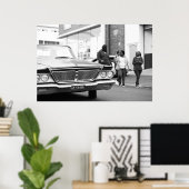 白黒モノクロオールドカーピープルシティ ポスター (ホームオフィス)