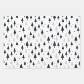 白黒モノクロクリスマスツリーミニマル ラッピングペーパーシート (正面)