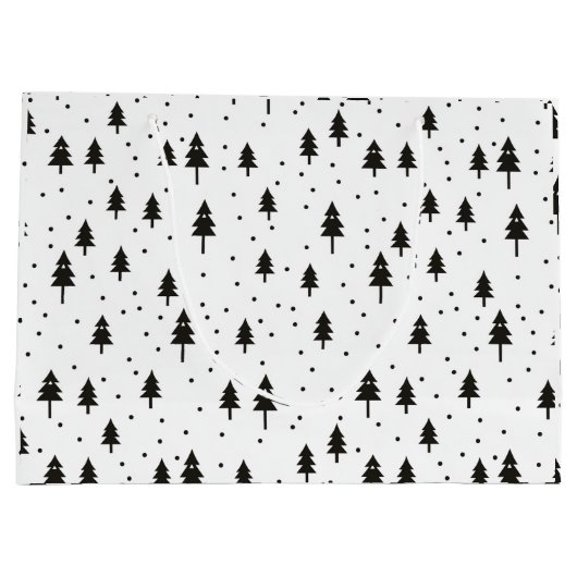 白黒モノクロクリスマスツリーミニマル ラージペーパーバッグ (裏面)