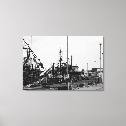 白黒モノクロハーバーボート キャンバスプリント (正面)