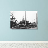 白黒モノクロハーバーボート キャンバスプリント (インサイチュ (ウッドフロア))