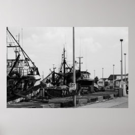 白黒モノクロハーバーボート ポスター