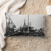 白黒モノクロハーバーボート ランバークッション (ブランケット)