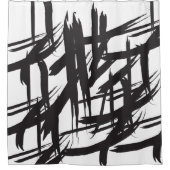 白黒モノクロ抽象芸術 モダン シャワーカーテン (正面)