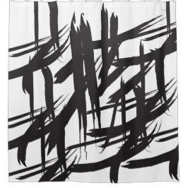 白黒モノクロ抽象芸術 モダン シャワーカーテン