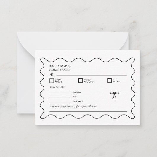 白黒モノクロ波曲線QRコードRSVP ノートカード (正面)