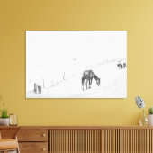 白黒モノクロ農村野生の馬 キャンバスプリント (インサイチュ (リビング))