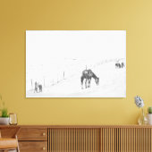白黒モノクロ農村野生の馬 キャンバスプリント (インサイチュ (リビング))