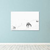 白黒モノクロ農村野生の馬 キャンバスプリント (インサイチュ (ウッドフロア))