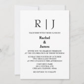 白黒モノグラエレガントムミニマル結婚ズ 招待状 (正面)