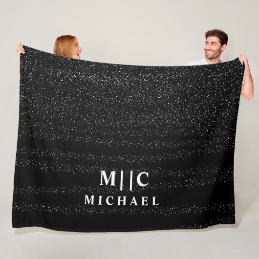 白黒モノグラシンプルムモダン抽象芸術 フリースブランケット (インサイチュ)