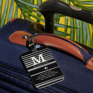 白黒モノグラストライプのム ラゲッジタグ