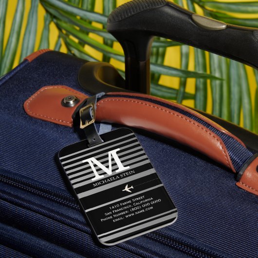 白黒モノグラストライプのム ラゲッジタグ (正面インサイチュ1)