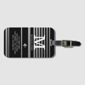 白黒モノグラストライプのム ラゲッジタグ (正面横)
