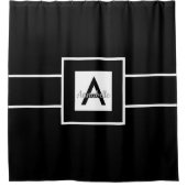 白黒モノグラパーソナライズされたム シャワーカーテン (正面)