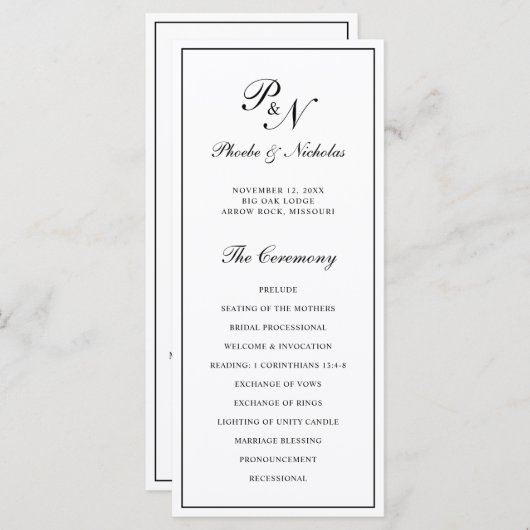 白黒モノグラフォーマルムエレガントズ結婚の プログラム (正面/裏面)